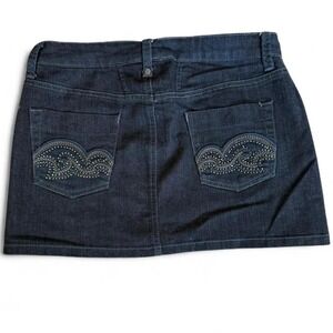 Y2K Denim Mini Skirt Rhinestone Bling Low Rise 2000s Vintage Coquette